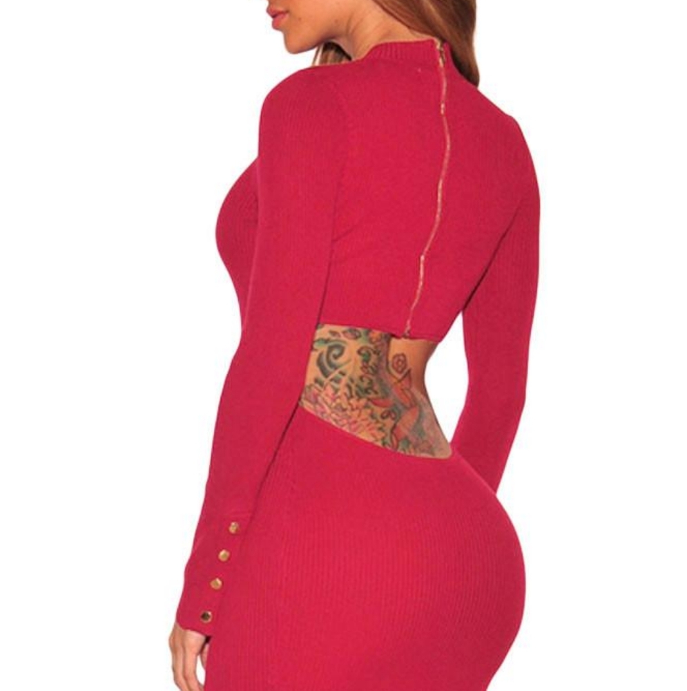 Red Cutout Back Knit Dress👗